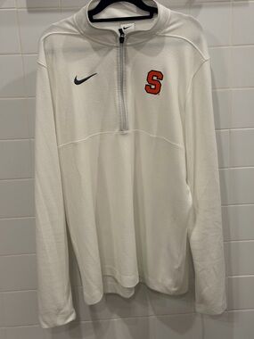 Nike White Men’s Half-Zip Pullover with Orange 'S' Logo